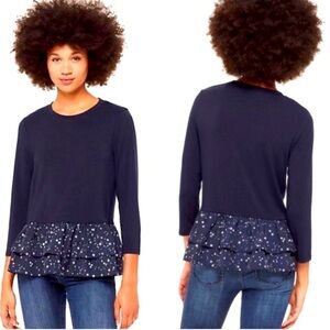 Kate Spade Broome Street Navy Blue Shirt 3/4 Sleeve Top Size XS